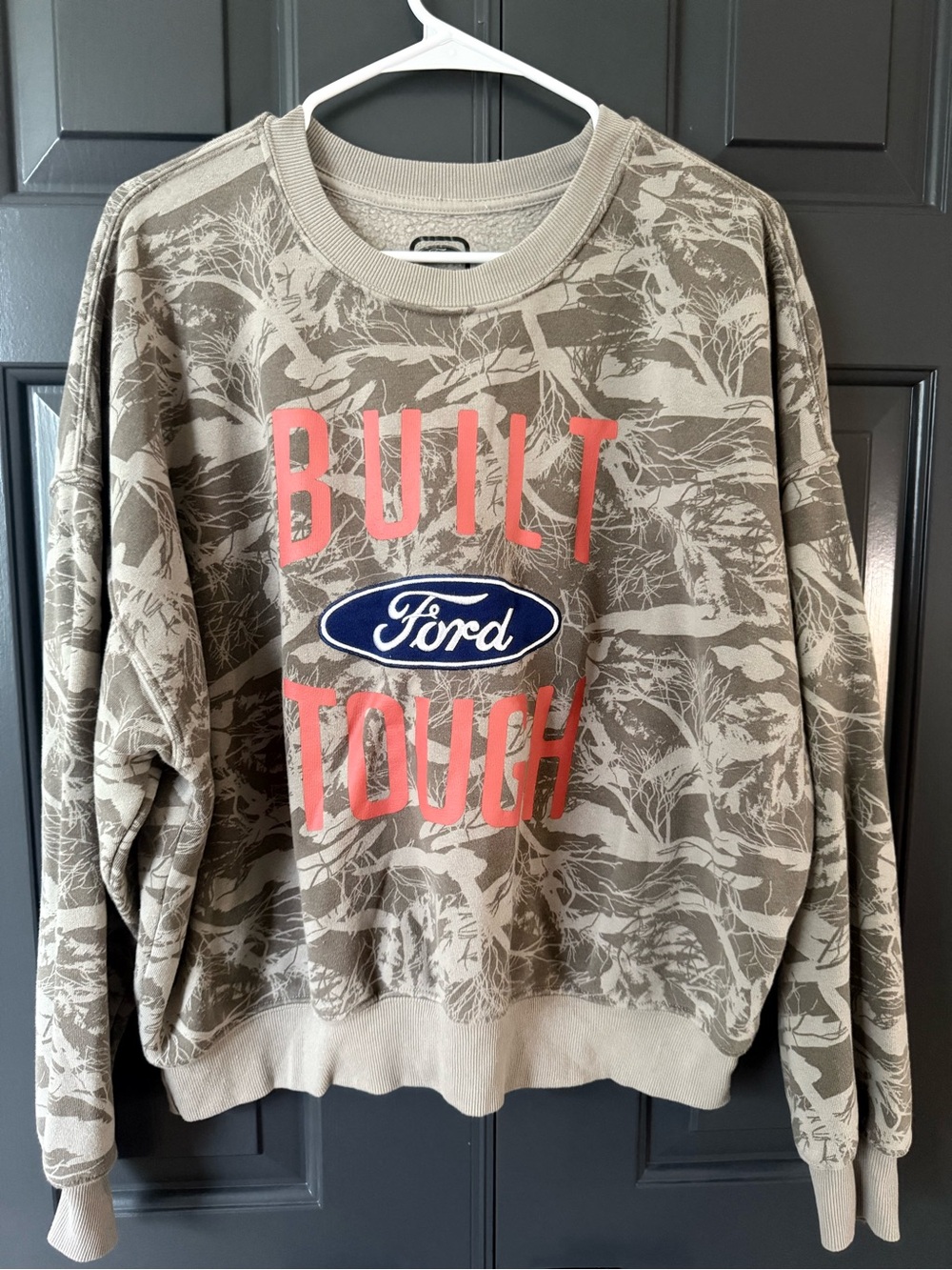Hybrid Apparel Olive Camo Sweatshirt with Bright Red Accent